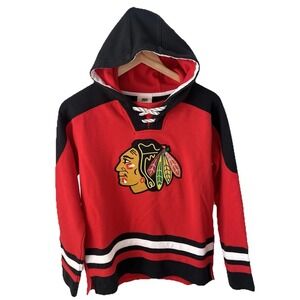 Chicago Blackhawks Embroidered Crest Lace-up Jersey Hoodie Jacket Youth XL